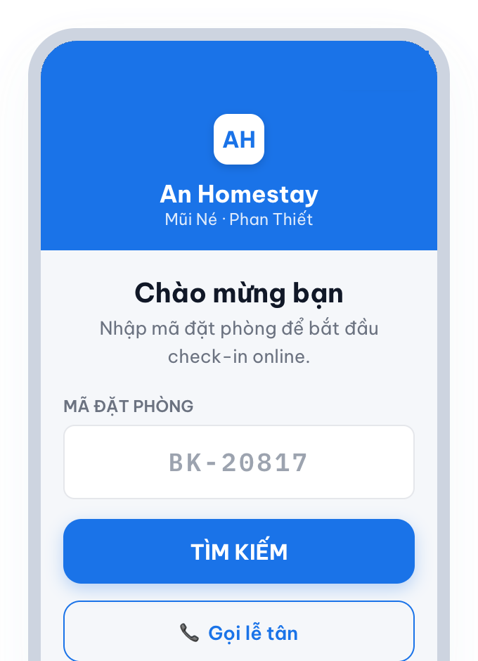 Màn hình nhập mã đặt phòng