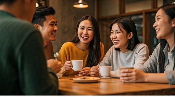 Nhóm chủ kinh doanh lưu trú trò chuyện quanh bàn cà phê